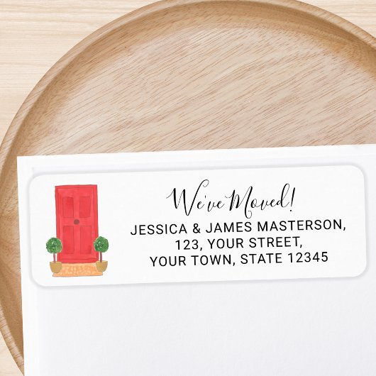 Étiquette Porte rouge Nous avons déplacé l'adresse de retour
