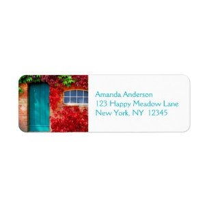 Étiquette Porte Turquoise pittoresque avec feuilles d'automn