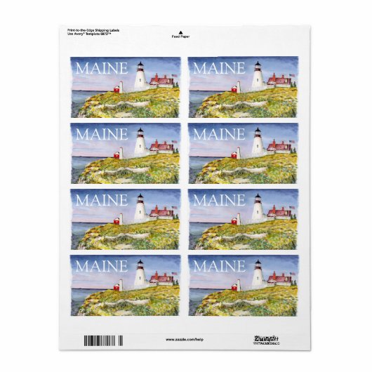 Étiquette Portland Head Lighthouse Maine Aquarelle Peinture (Feuille entière)