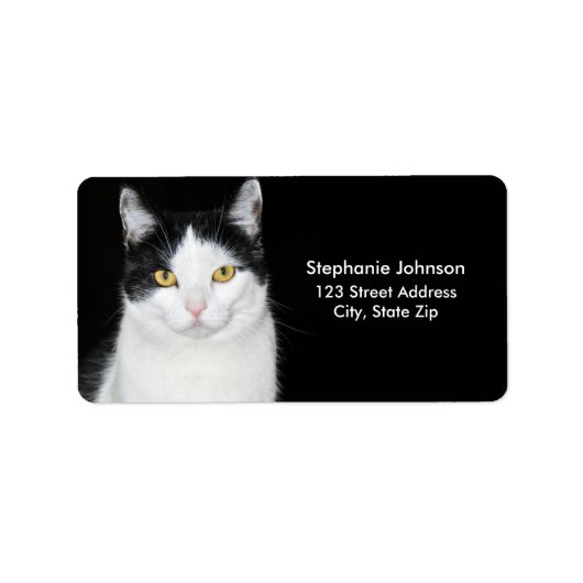 Étiquette Portrait noir et blanc de chat (Devant)