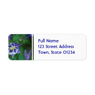 Étiquette postale bleue et blanche de fleur de