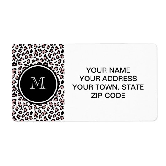 Étiquette Poster de animal Léopard rose avec Monogramme (Devant)