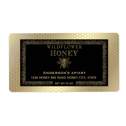 Étiquette pot de miel d'abeille rustique vintage (Devant)