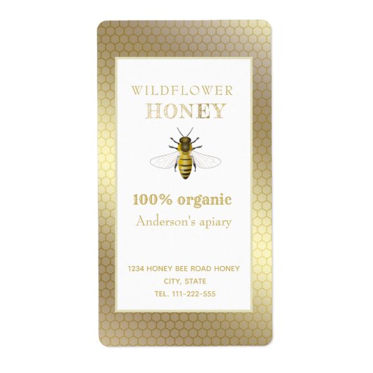 Étiquette pot de miel d'abeille rustique vintage (Devant)