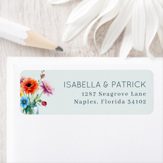 Étiquette Pot floral aquarelle joyeux (En situation)