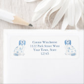 Étiquette Poterie Bleue Et Blanche Chiens Espagnols Adresse (En situation)