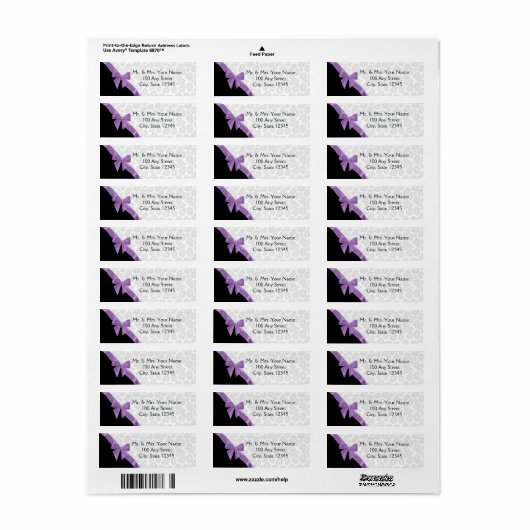 Étiquette Pots de léopard et ruban violet (Feuille entière)