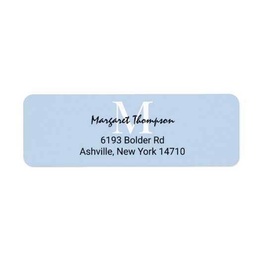 Étiquette Poudre claire Monogramme bleu Adresse de retour du (Devant)