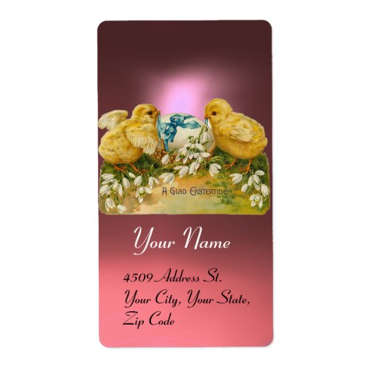 ÉTIQUETTE POULET, FLEURS, OEUF DE PÂQUES EN ROSE (Devant)