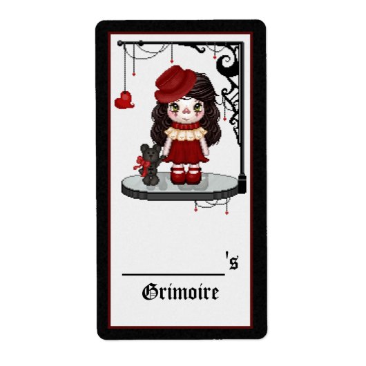 Étiquette Poupée d'amour gothique rouge Pixel Art (Devant)