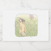 ÉTIQUETTE POUR BOCAUX さなしむじ 広い緑の草原を追いかける兎から走って逃げる橙色のワンピースの女性 (Étiquettes simples)