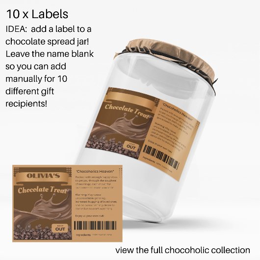 Étiquette Pour Bocaux 10 x Chocolat Lover Cadeau, Nourriture, Jar Étique