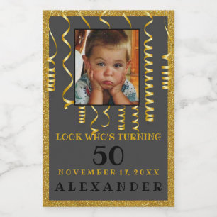 Étiquette Pour Bocaux Anniversaire 50e avec Photo Gold Parties scintilla