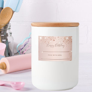 Étiquette Pour Bocaux Anniversaire rose or parties scintillant poussière