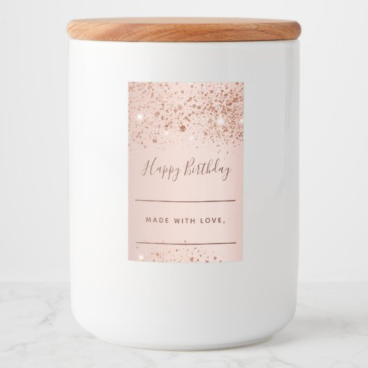 Étiquette Pour Bocaux Anniversaire rose or parties scintillant poussière (Devant)