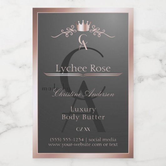 Étiquette Pour Bocaux Anthracite Product Label Rose Gold Frame Monogram (Étiquettes simples)