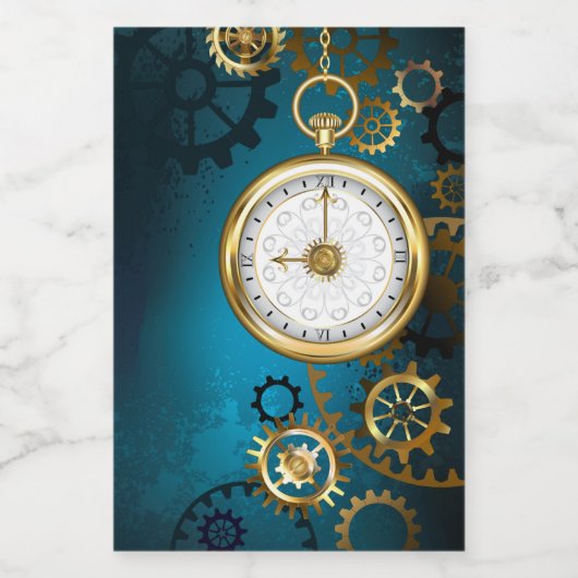 Étiquette Pour Bocaux Arrière - plan turquoise à vapeur avec engrenages (Étiquettes simples)