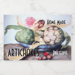 Étiquette Pour Bocaux ARTICHOKES PLAQUE AVEC ROSE & STRAWBERRIES Préserv
