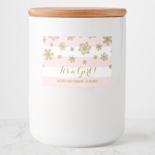 Étiquette Pour Bocaux Baby shower d'hiver Gold Snow Pink