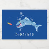 Étiquette Pour Bocaux Barracuda poisson affamé de la pêche dessin animé (Étiquettes simples)
