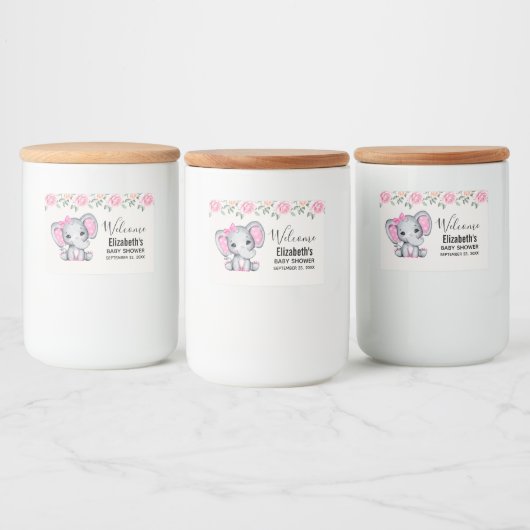 Étiquette Pour Bocaux Bébé rose mignon éléphant et frontière Rose (Bouteilles)