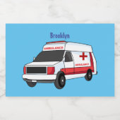 Étiquette Pour Bocaux Belle ambulance rouge caricature van (Étiquettes simples)