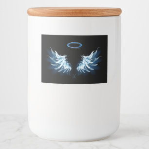 Étiquette Pour Bocaux Blue Glowing Angel Wings on black background