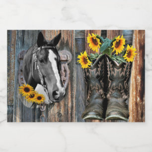 Étiquette Pour Bocaux Bottes de cowboy Rustique Western Horse Tournesols