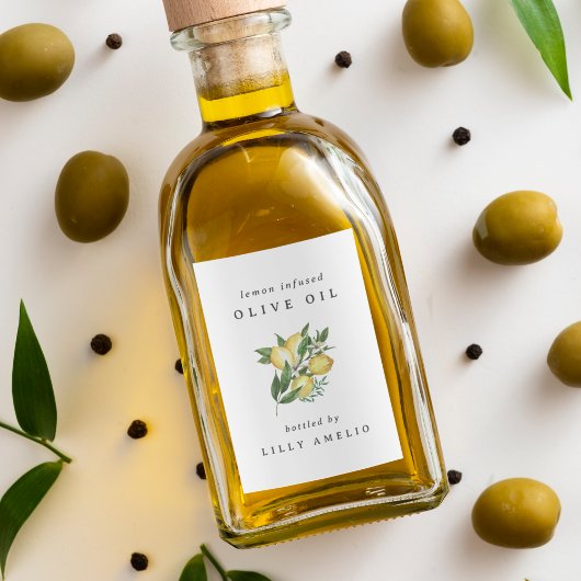 Étiquette Pour Bocaux Bouteille d'huile d'olive au citron aquarelle pers