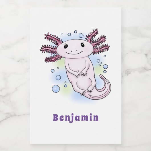Étiquette Pour Bocaux Caricature axolotl rose adorable (Étiquettes simples)