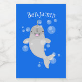 Étiquette Pour Bocaux Caricature de bulles de narval joyeux (Étiquettes simples)