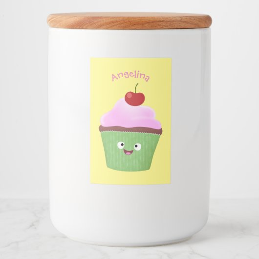Étiquette Pour Bocaux Caricature de cupcake joyeux (Devant)