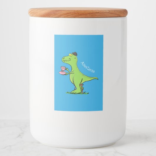 Étiquette Pour Bocaux Caricature de dinosaure vert t rex (Devant)