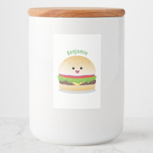 Étiquette Pour Bocaux Caricature de hamburger kawaii joyeux
