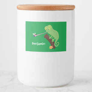 Étiquette Pour Bocaux Caricature de lézard de caméléon vert joyeux