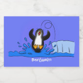 Étiquette Pour Bocaux Caricature de manchot joyeux sautant (Étiquettes simples)