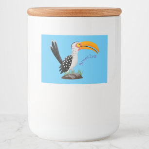 Étiquette Pour Bocaux Caricature d'oiseau de safari de barbecue jaune am
