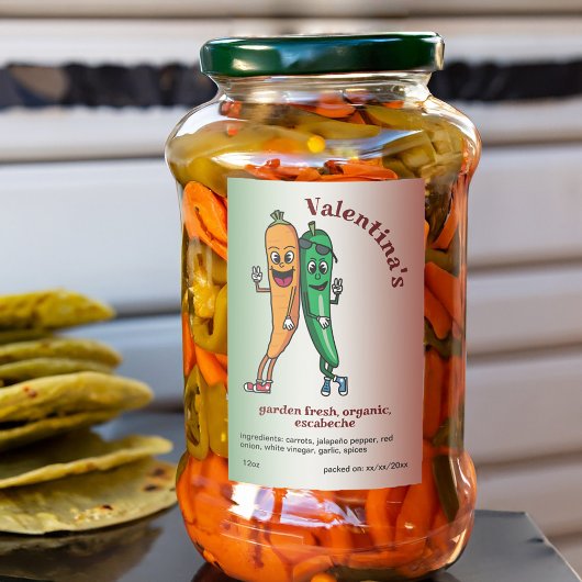 Étiquette Pour Bocaux Carottes et poivrons Cartoon Escabéche Pickle