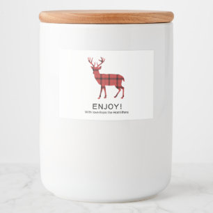 Étiquette Pour Bocaux Cerf de Noël Motif Tartan à Carreaux Rouges
