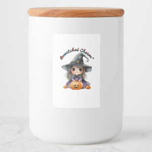 Étiquette Pour Bocaux Charming Witch Girl Halloween Décor avec Citrouill