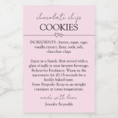 Étiquette Pour Bocaux Chocolat Chip Cookie rose simple (Étiquettes simples)