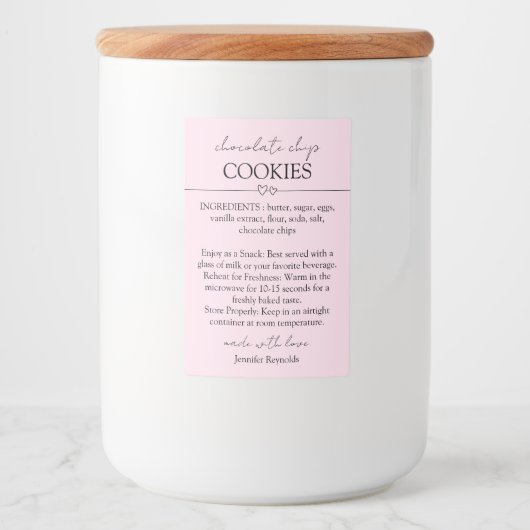 Étiquette Pour Bocaux Chocolat Chip Cookie rose simple (Devant)