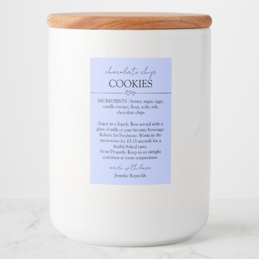 Étiquette Pour Bocaux Chocolat Chip Cookie Simple lilas (Devant)