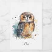 Étiquette Pour Bocaux Chouette mignonne en aquarelle (Étiquettes simples)