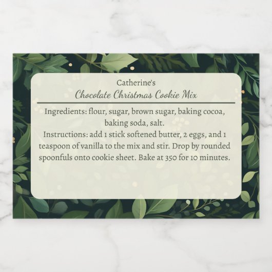 Étiquette Pour Bocaux Christmas Cookie Mix Greenery Pattern Personalized (Étiquettes simples)