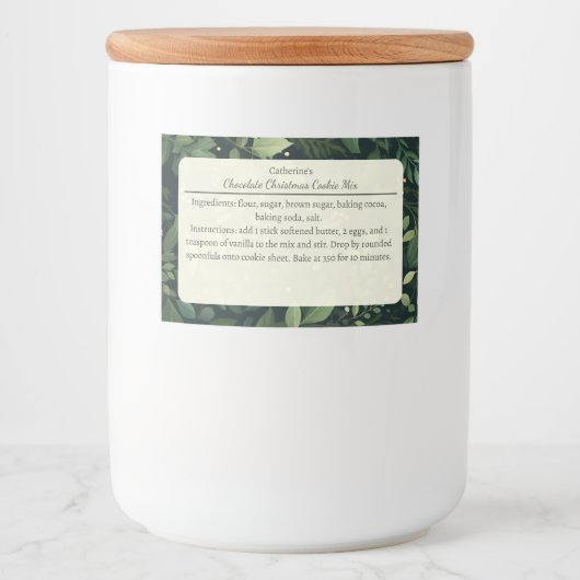 Étiquette Pour Bocaux Christmas Cookie Mix Greenery Pattern Personalized (Devant)