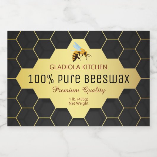 Étiquette Pour Bocaux Cire d'abeille et miel noir et or (Étiquettes simples)