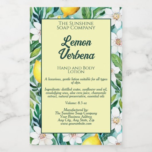 Étiquette Pour Bocaux Citrons et fleurs blanches imperméables cosmétique (Étiquettes simples)