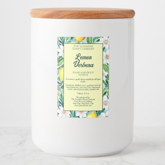 Étiquette Pour Bocaux Citrons et fleurs blanches imperméables cosmétique (Devant)