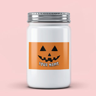 Étiquette Pour Bocaux Citrouille orange personnalisé Halloween Votre Nom